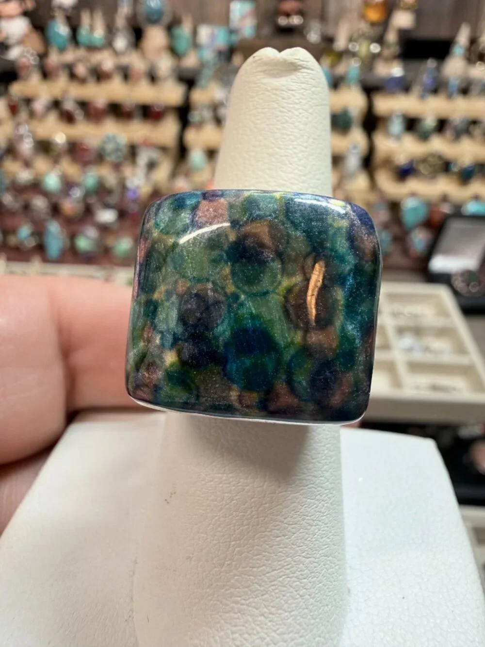 Sterling silver chunky Dichronic glass ring